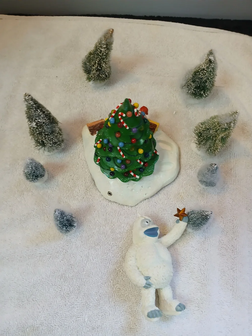 Holiday Tree and Yeti Figurine Tabletop Decoration - Green